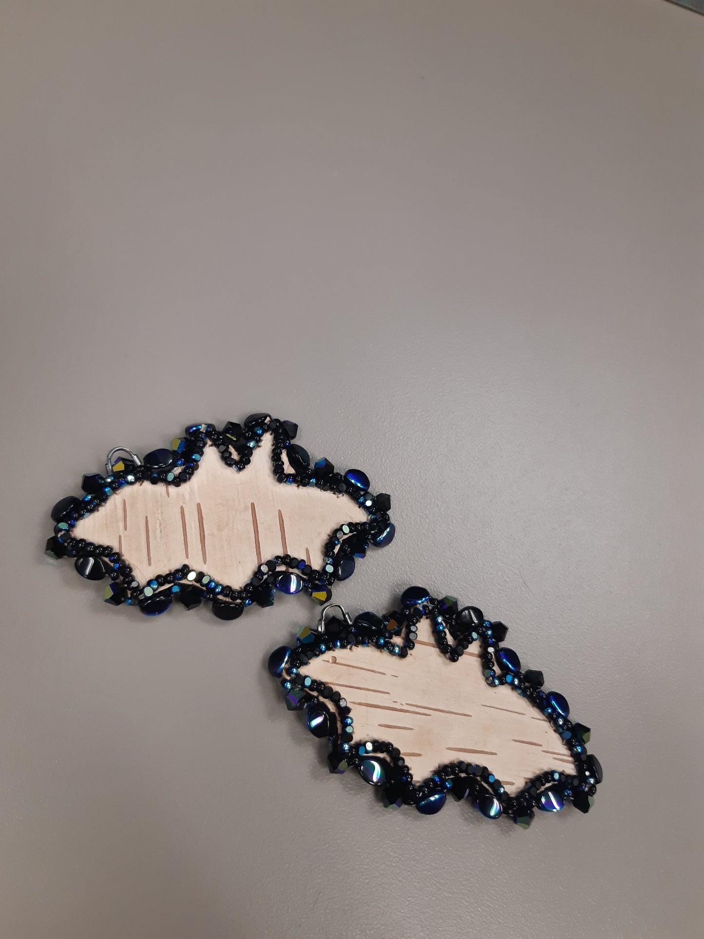 Sparkle birch bark bat earrings