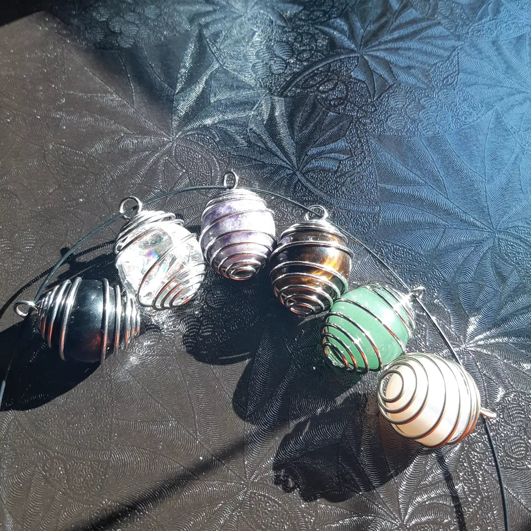 wire cage gemstone sphere pendants