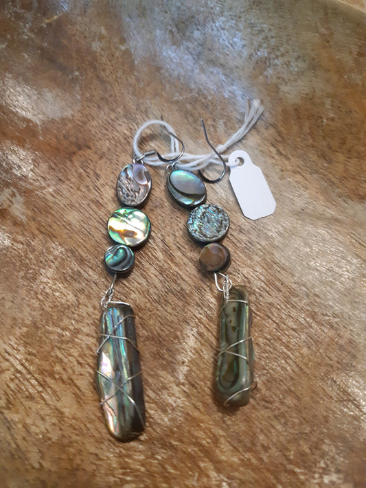 large Abalone drops with wire wrapped pieces