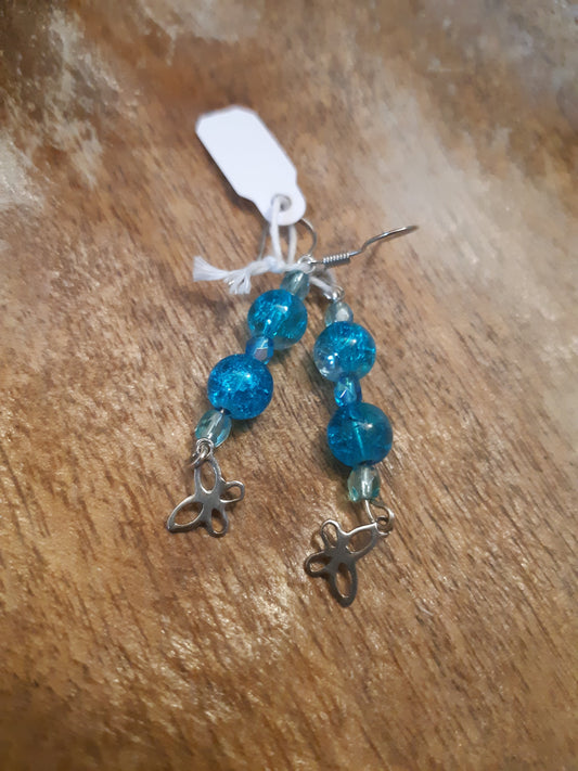 Small blue glass butterfly drops