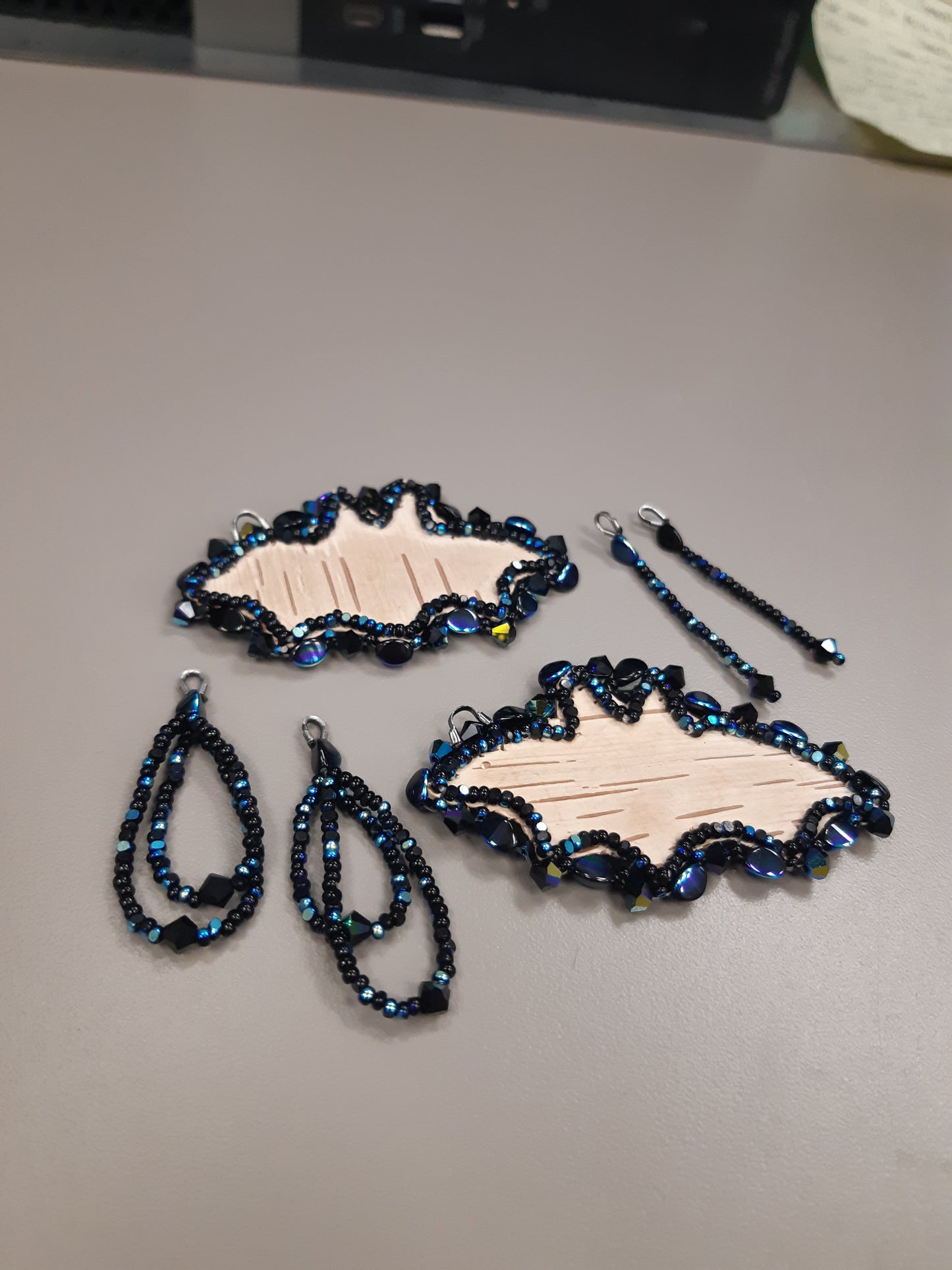 Sparkle birch bark bat earrings