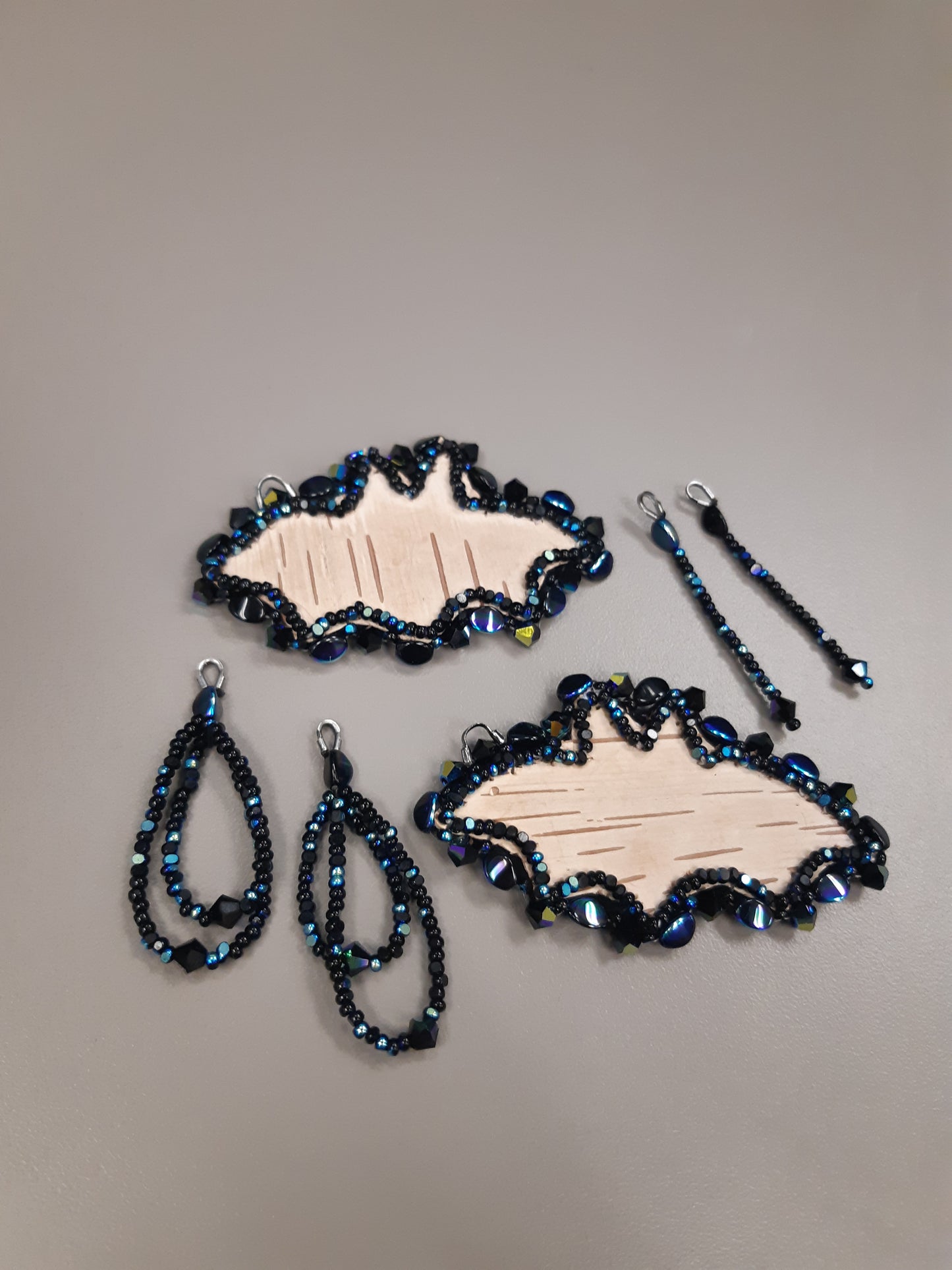 Sparkle birch bark bat earrings