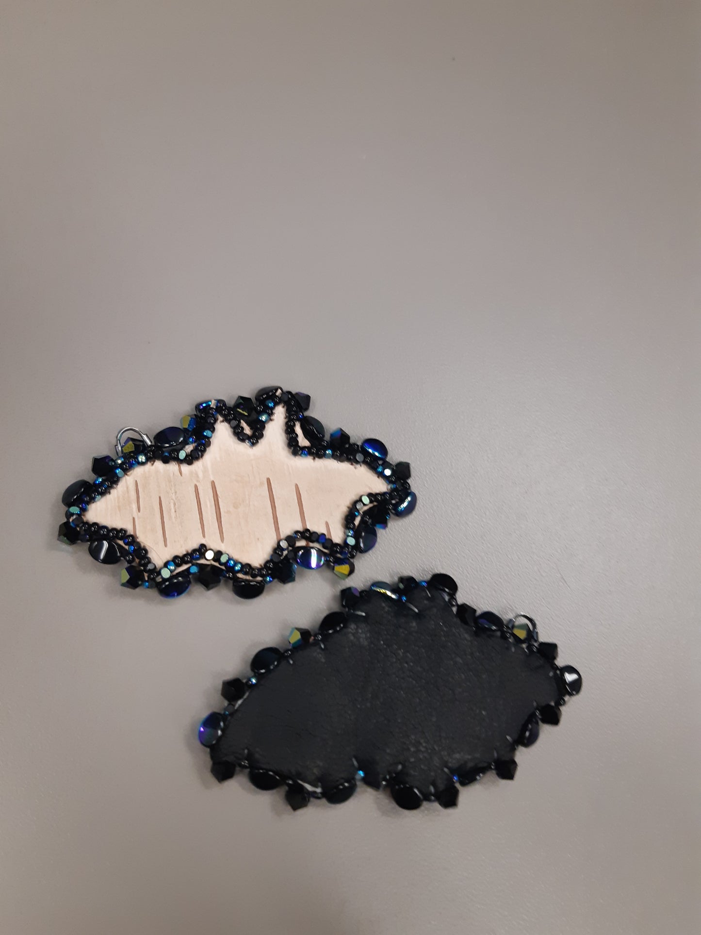 Sparkle birch bark bat earrings