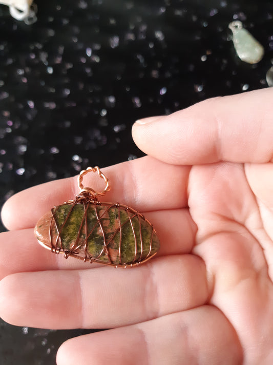 Unakite wire wrapped pendants