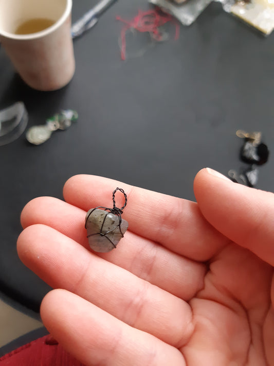 Larvakite wire wrapped pendants