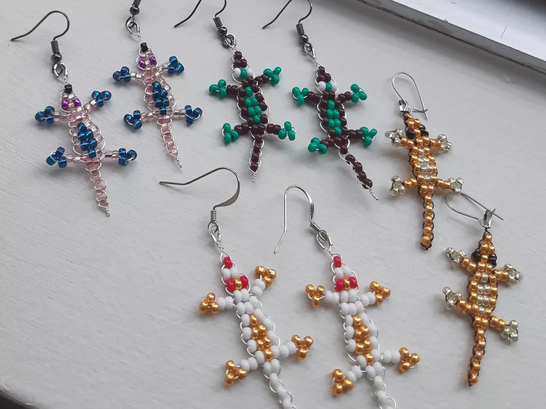 beaded gecko earrings
