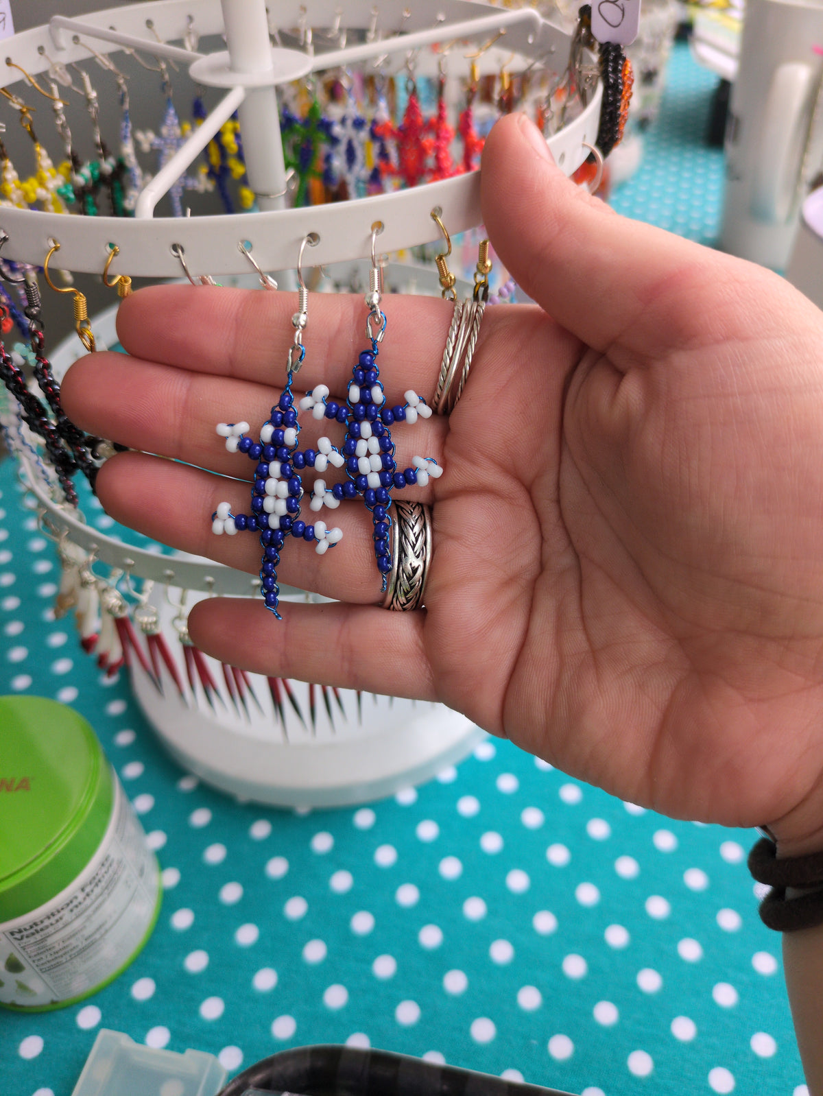 beaded gecko earrings