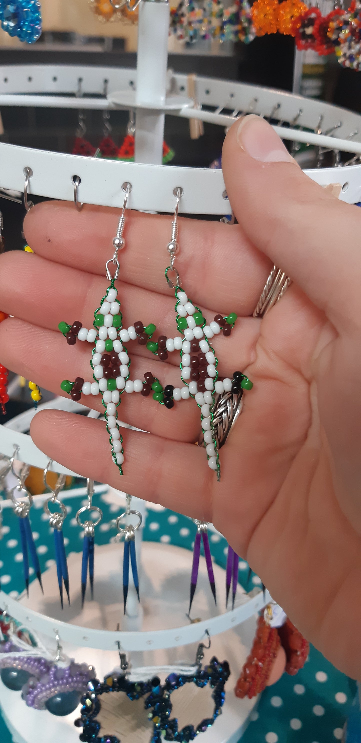beaded gecko earrings