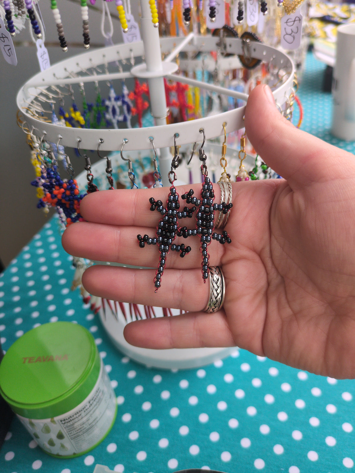 beaded gecko earrings