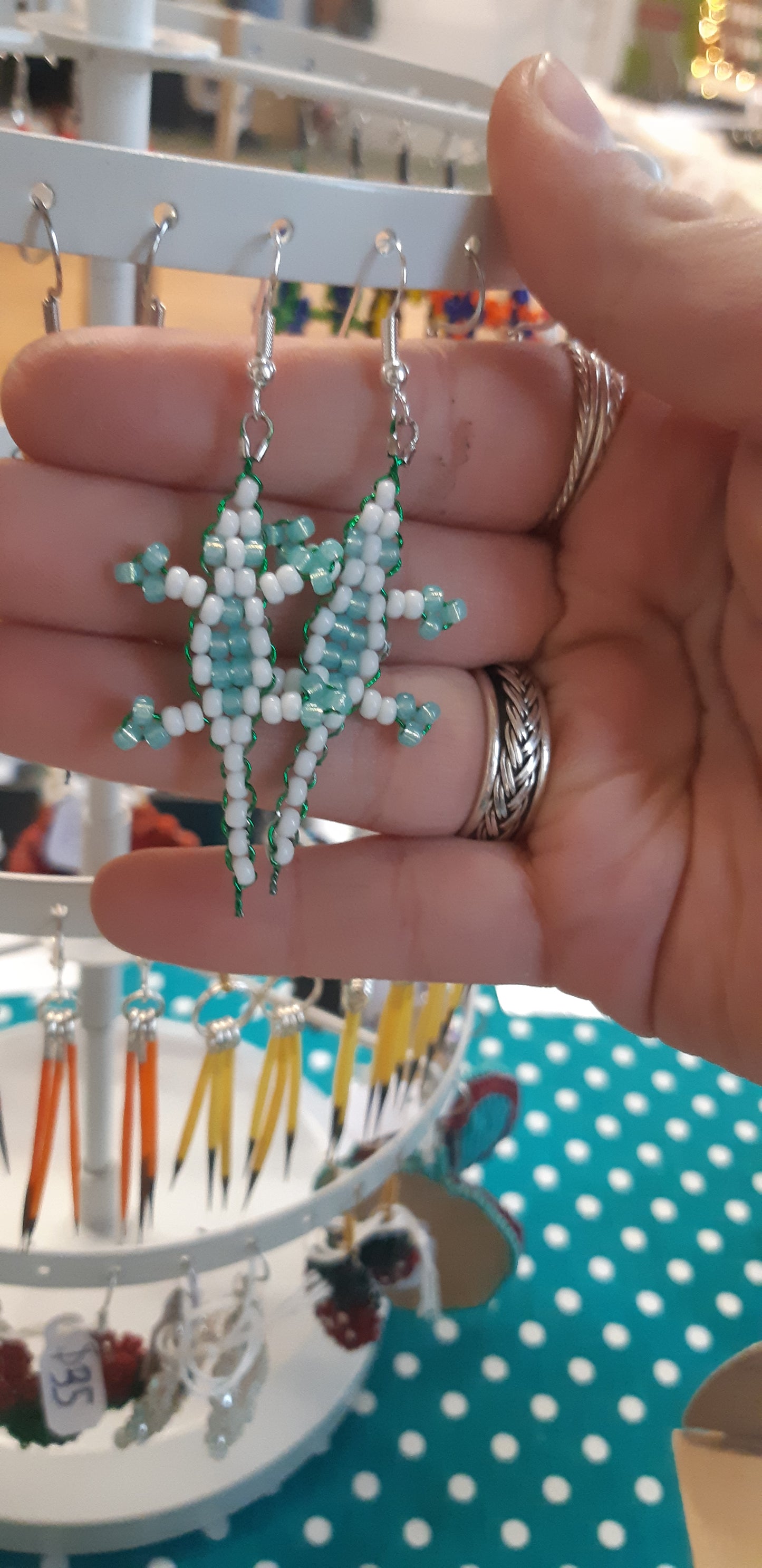 beaded gecko earrings