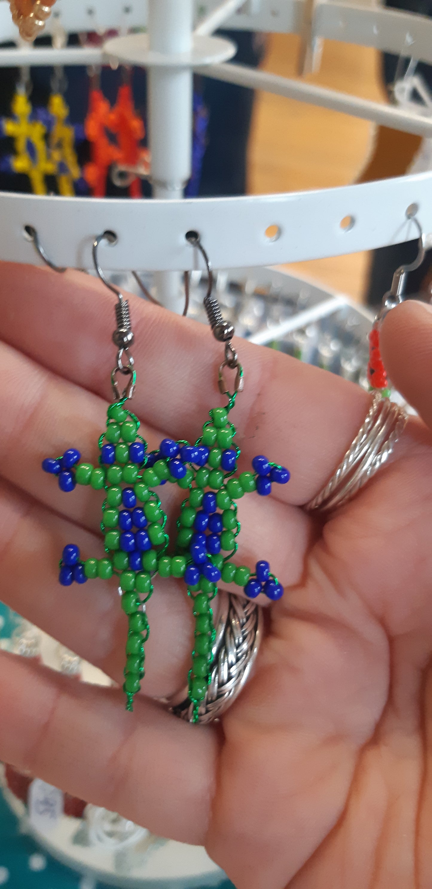 beaded gecko earrings