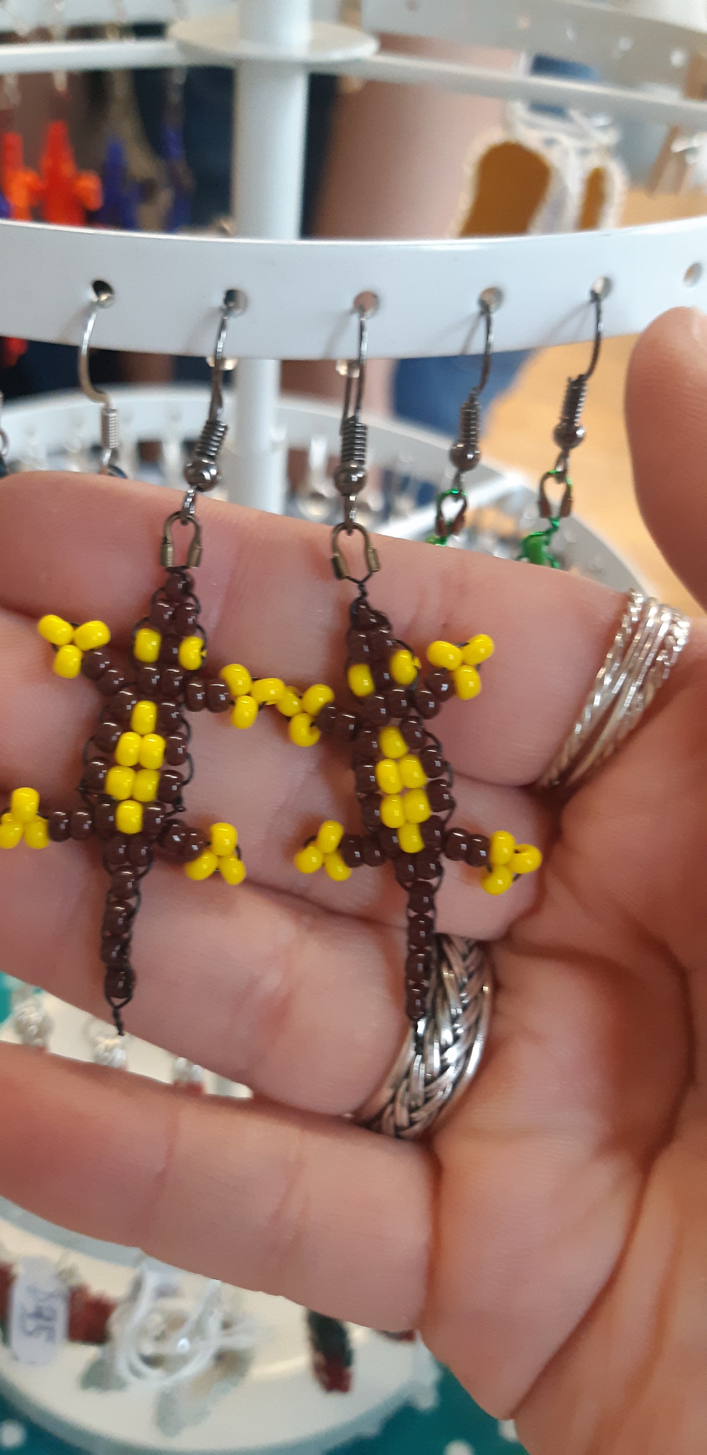beaded gecko earrings