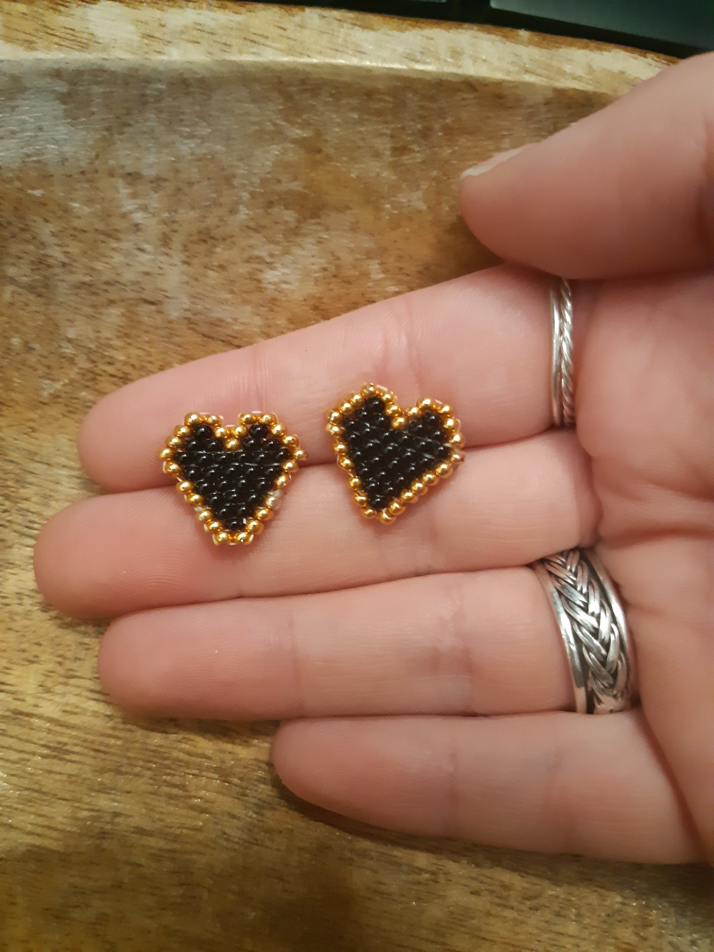 brick stitch heart studs