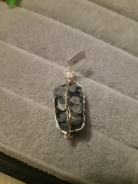 snowflake obsidian wire wrapped pendants
