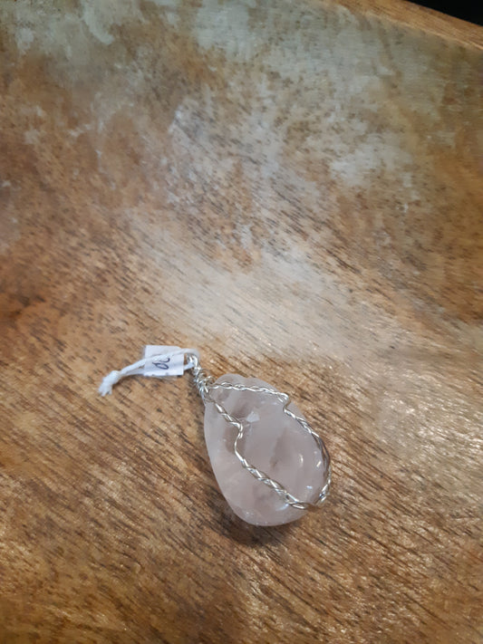 rose quartz wire wrapped pendants