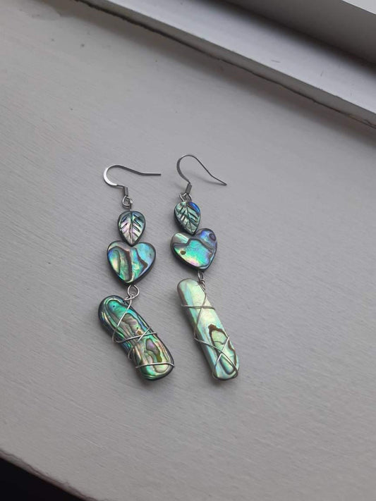 Abalone drops with wire wrapped pieces